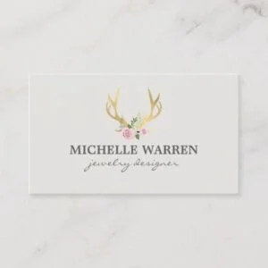 Bohemian Gold Antlers with Flowers II Business Card