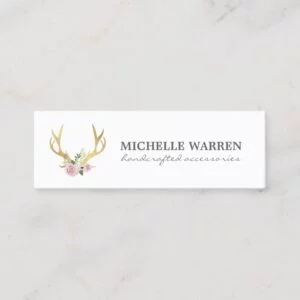 Bohemian Gold Antlers with Flowers Mini Business Card