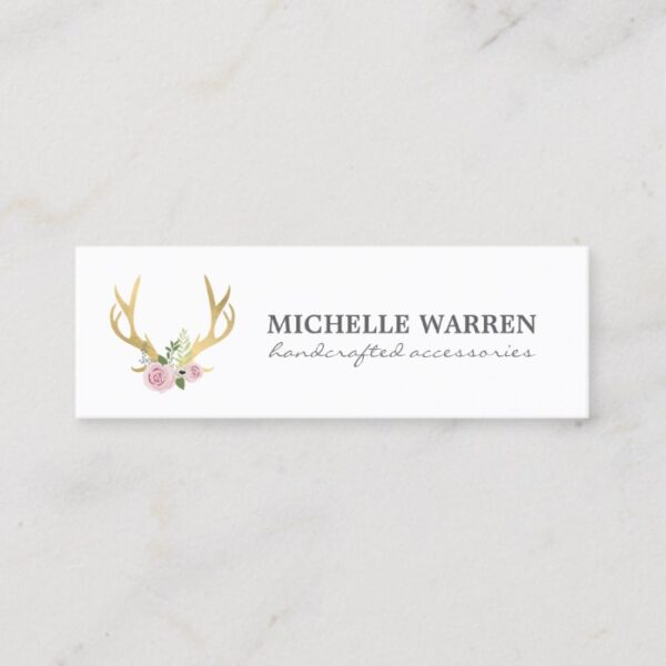 Bohemian Gold Antlers with Flowers Mini Business Card