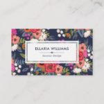 Boho Floral Pattern – Navy Blue & Coral Business Card