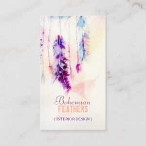 Boho Watercolor Dreamcatcher Feathers Business Card