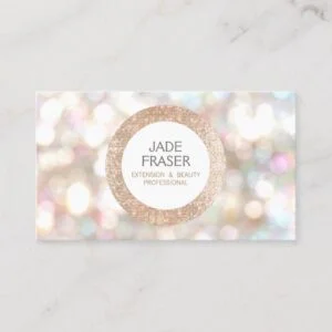 Bokeh and Rose Gold Sequin Beauty and Fashion Business Card