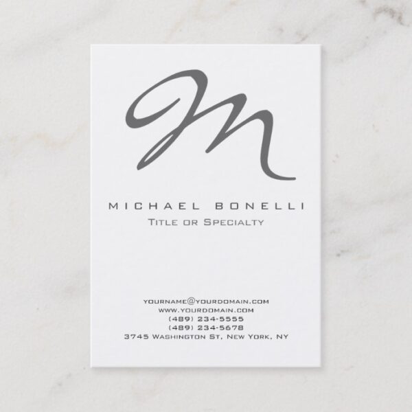 Bold Gray Monogram Calligraphy Business Card