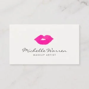 Bold Pink Lips Watercolor Makeup Artist Business Card