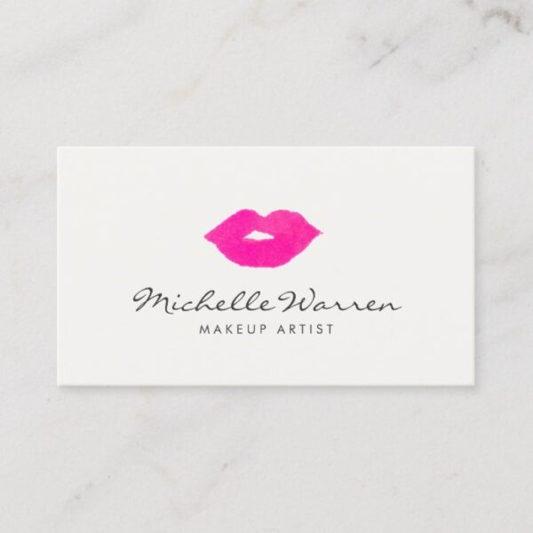 Bold Pink Lips Watercolor Makeup Artist Business Card