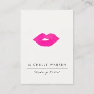 Bold Pink Lips Watercolor Makeup Artist Business Card