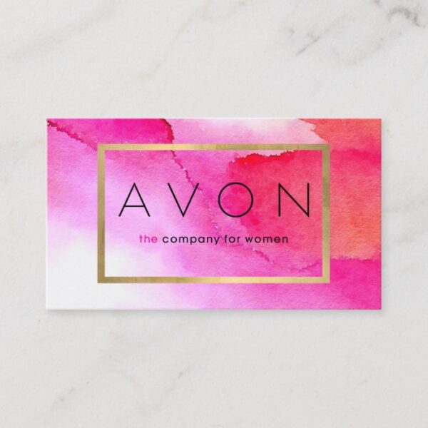 Bold Pink Watercolors Avon Representative Business Card