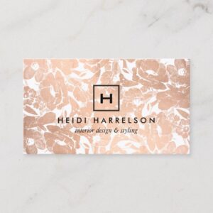 Box Logo Monogram with Rose Gold Floral Pattern Business Card