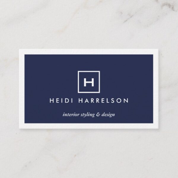 BOX LOGO with YOUR INITIAL/MONOGRAM on DARK BLUE Business Card