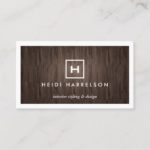 BOX LOGO with YOUR INITIAL/MONOGRAM on DARK WOOD Business Card