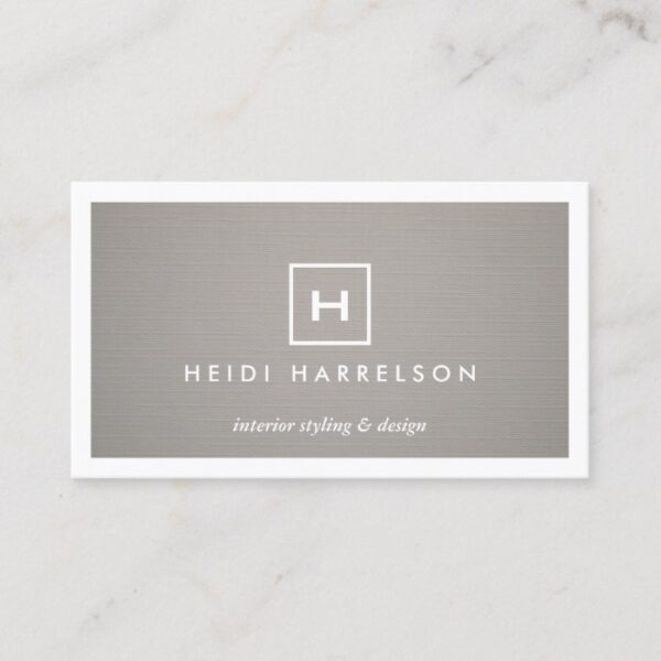 BOX LOGO with YOUR INITIAL/MONOGRAM on GRAY LINEN Business Card