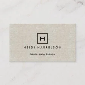 BOX LOGO with YOUR INITIAL/MONOGRAM on TAN LINEN Business Card