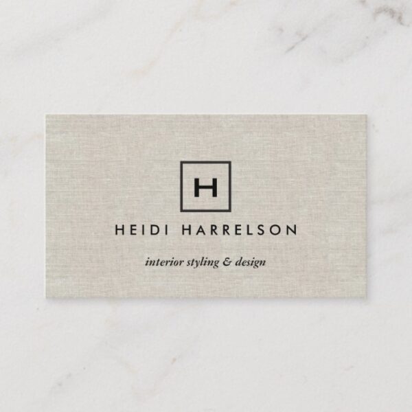 BOX LOGO with YOUR INITIAL/MONOGRAM on TAN LINEN Business Card