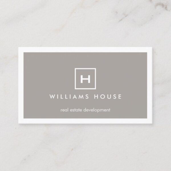 BOX LOGO with YOUR INITIAL/MONOGRAM on TAUPE Business Card