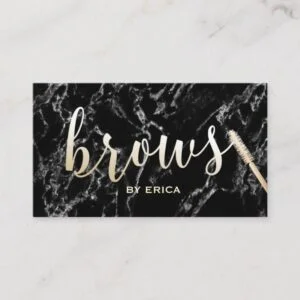 Brows Makeup Artist Gold Script Elegant Marble Business Card