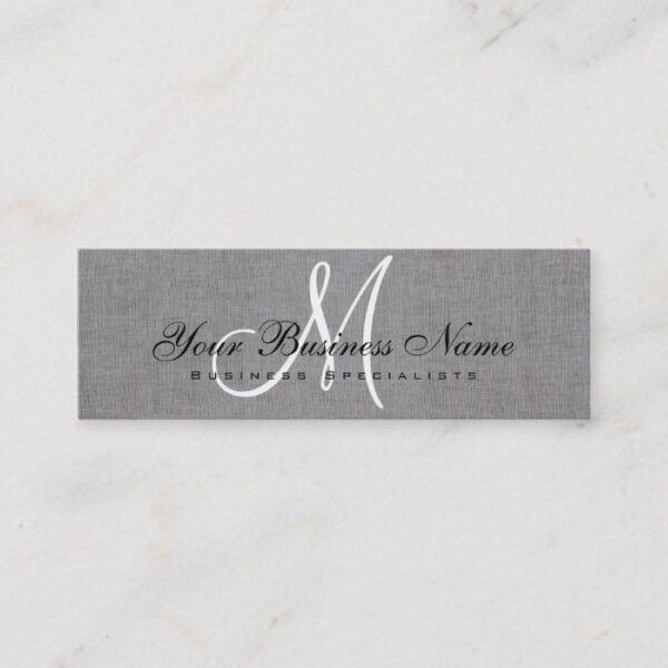 Charcoal Gray Linen Simple Monogram Mini Business Card