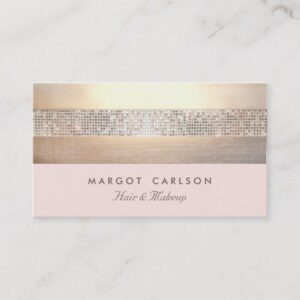 Chic and Elegant Sequin Gold Light Pink Striped Business Card