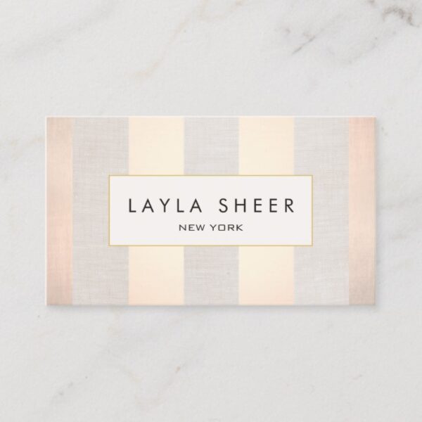 Chic Designer & Stylist Striped Beige Light Copper Business Card