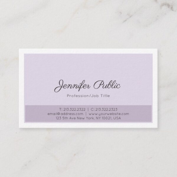 Chic Purple White Sleek Professional Elegant Plain Business Card