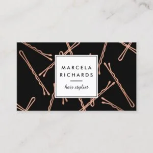 Chic Rose Gold Bobby Pins Hair Stylist Salon Black Business Card