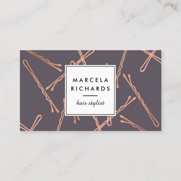 Chic Rose Gold Bobby Pins Hair Stylist Salon Gray Business Card