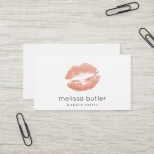 Chic Rose Gold Lips Makeup Artist Business Card