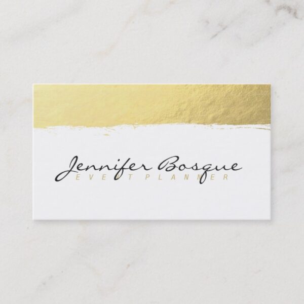 Chic white and gold faux foil modern brush stroke business card