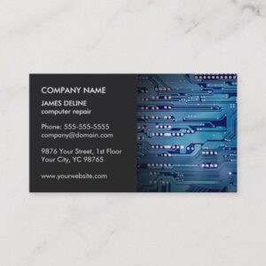 Classic Elegant Grey Blue Circuit Computer Repair Business Card