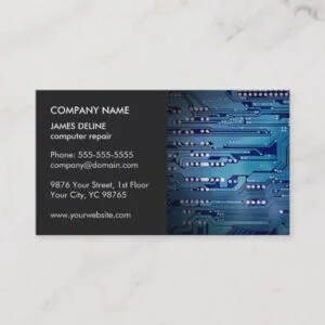 Classic Elegant Grey Blue Circuit Computer Repair Business Card