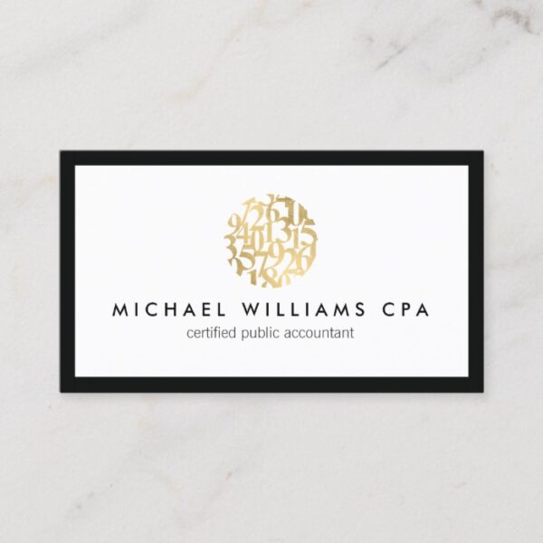 Classic Faux Gold Numbers Logo Accountant Business Card