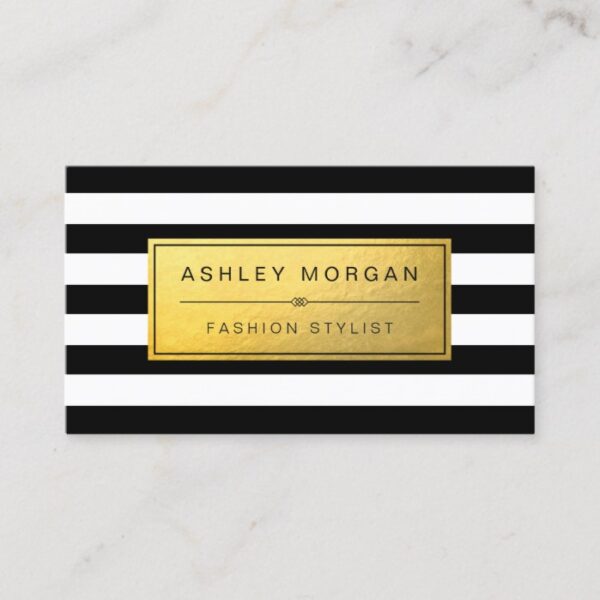 Classic Golden Label with Black White Stripes Business Card