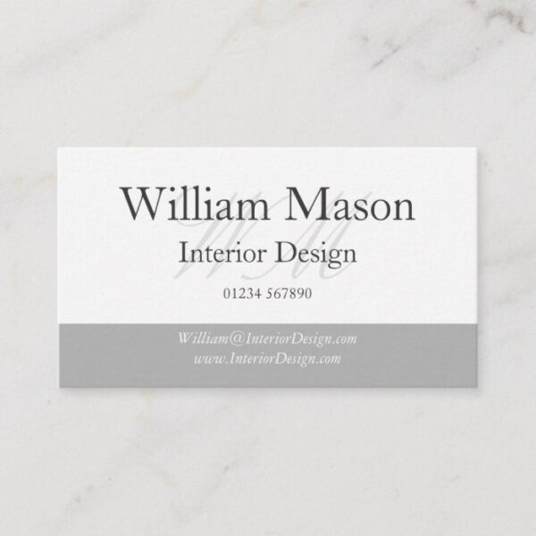 Classy Grey & White Monogram Business Card