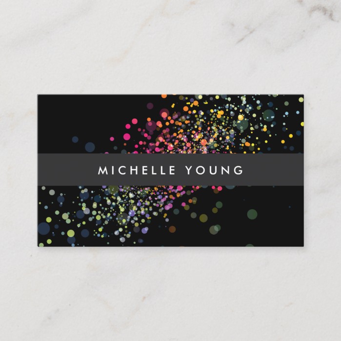 Colorful Confetti Bokeh on Black Modern Business Card