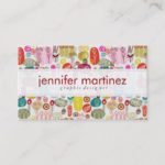 Colorful Simple Hand Drawn Retro Flowers Pattern 4 Business Card