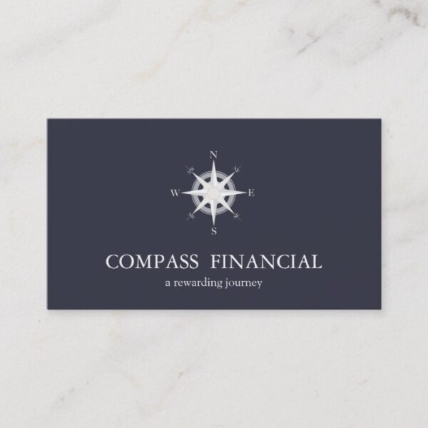 Compass Navy Blue Nautical Financial Advisor Business Card