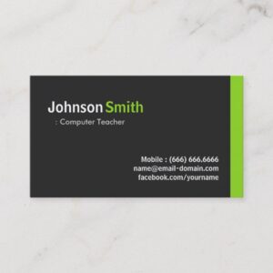 Computer Teacher - Modern Minimalist Green Business Card
