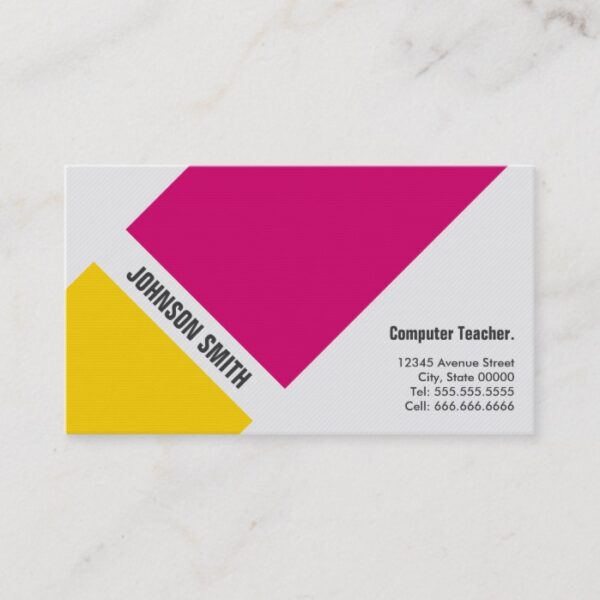 Computer Teacher - Simple Pink Yellow Business Card