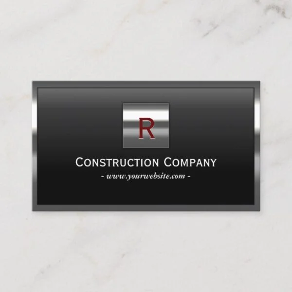 Construction Metal Framed Monogram Professional Business Card