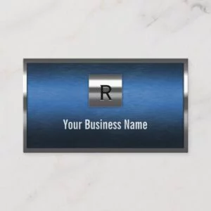 Construction Monogram Blue Metal Border Business Card