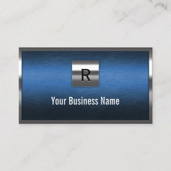 Construction Monogram Blue Metal Border Business Card
