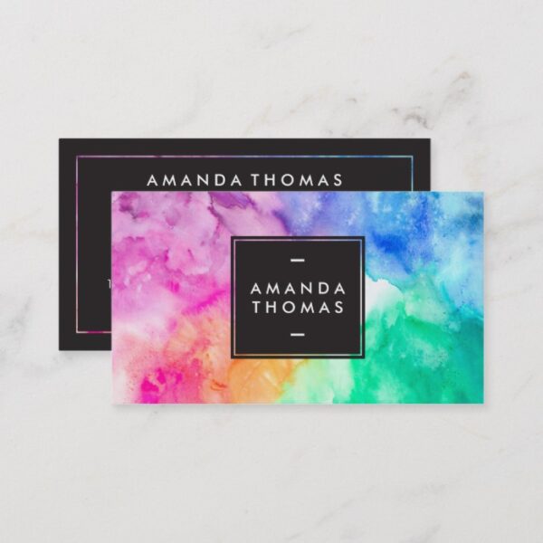 Cool abstract watercolor chic modern makeup artist business card