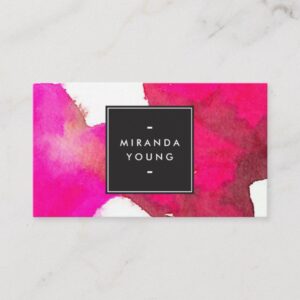 Cool and Elegant Abstract Fuchsia Pink Watercolor Business Card