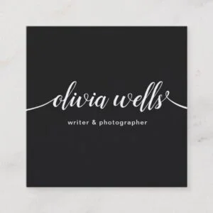 Cool Black Handwritten Script Calligraphy Square Square Business Card