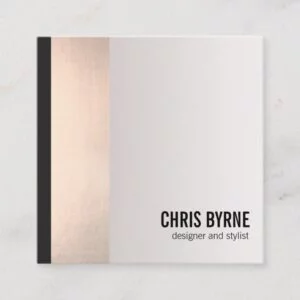 Cool Bold Modern Black and Rose Gold Stripe Square Square Business Card