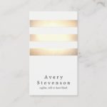 Cool Faux Gold Foil and White Striped Modern Business Card