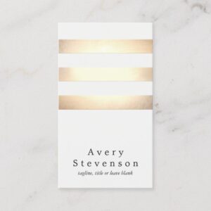 Cool Faux Gold Foil and White Striped Modern Business Card