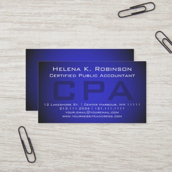 CPA Certified Public Accountant Striking Blue Business Card