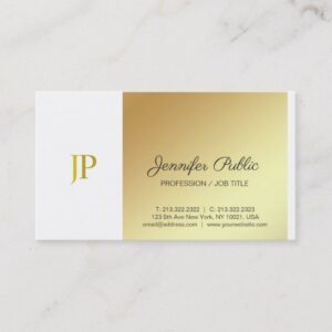 Creative Monogram White and Gold Plain Luxury Business Card