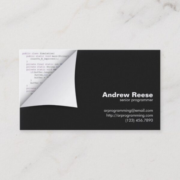 Curled Corner with Program Coding - Java Business Card