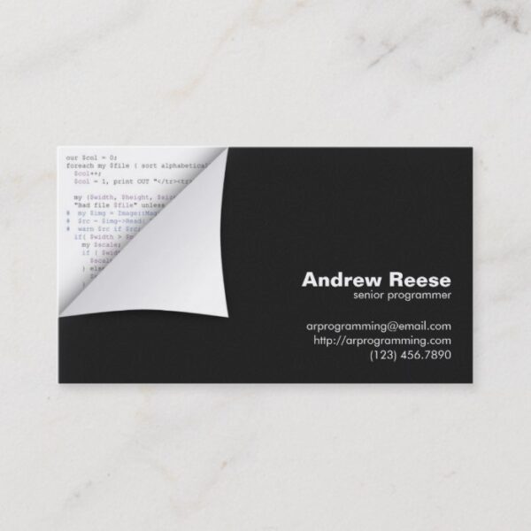 Curled Corner with Program Coding - Perl Business Card